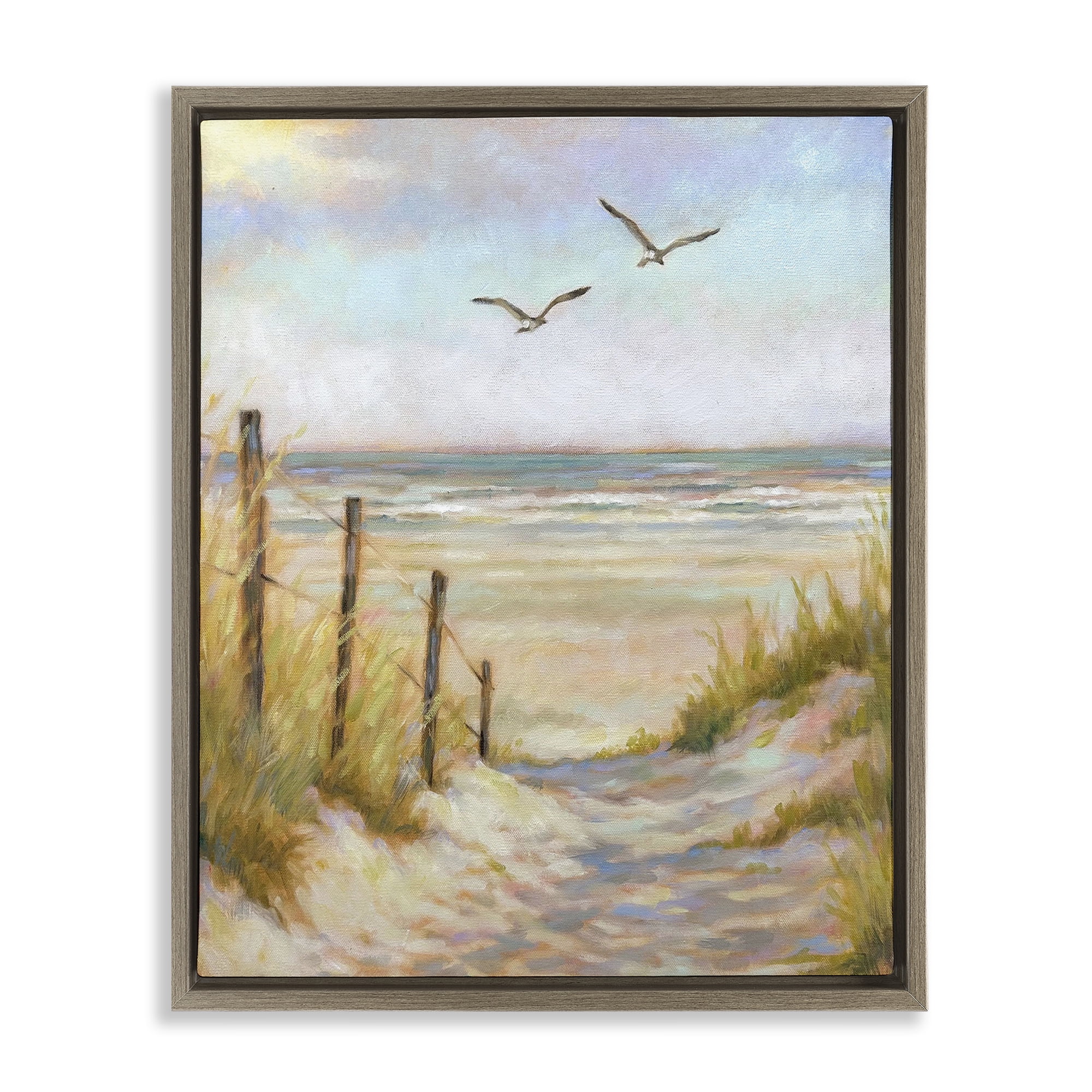 Stupell Industries Tranquility Beach Coastal Path Brown Framed Floater Canvas Wall Art, design by Linda Sperruzzi