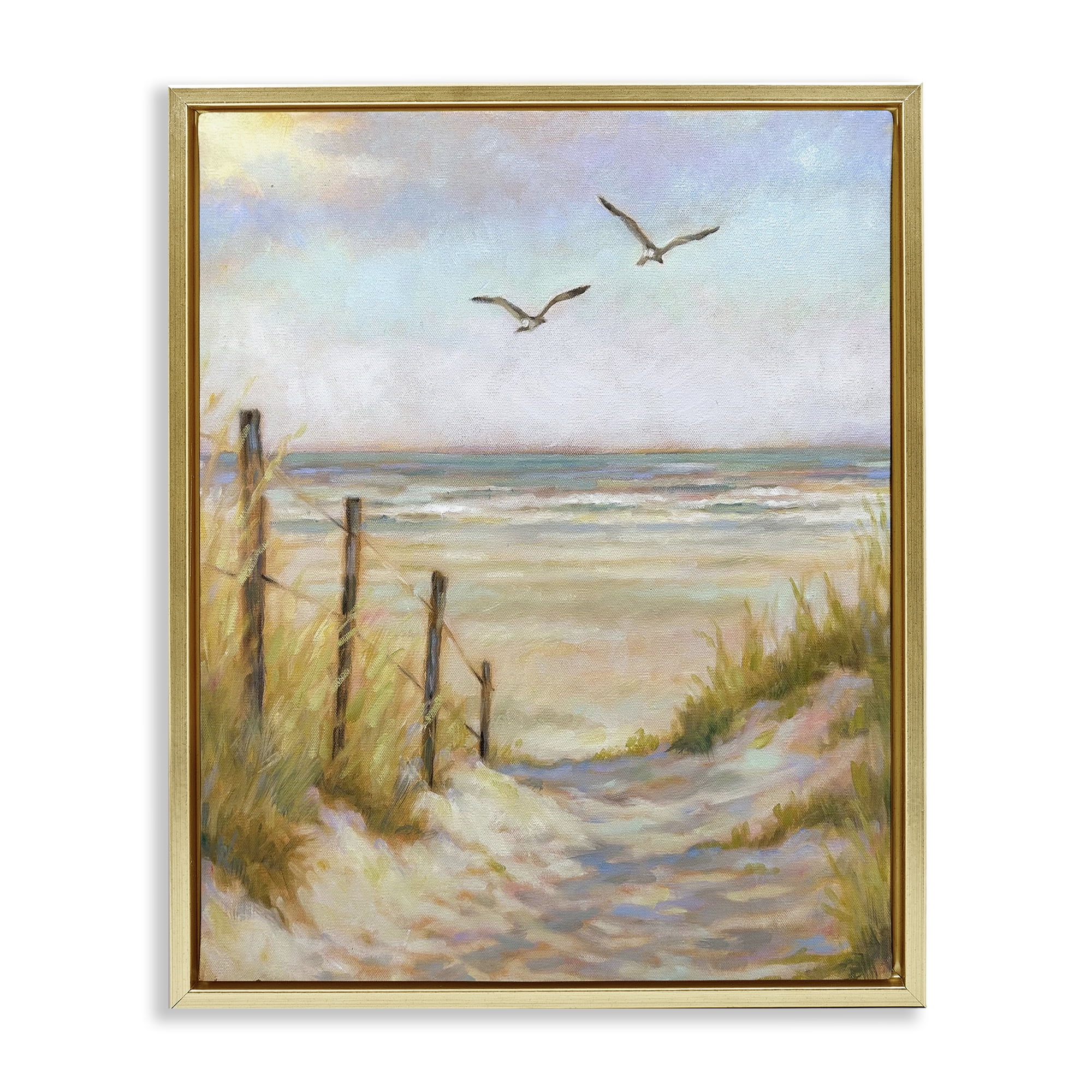 Stupell Industries Tranquility Beach Coastal Path Gold Framed Floater Canvas Wall Art, design by Linda Sperruzzi