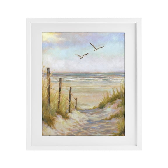 Stupell Industries Tranquility Beach Coastal Path White Framed Print Under Glass, design by Linda Sperruzzi