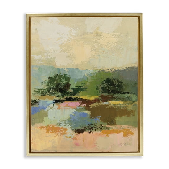 Stupell Industries Transitional Across The River Abstract Gold Floating Frame Canvas Art, 17 x 21, by Silvia Vassileva