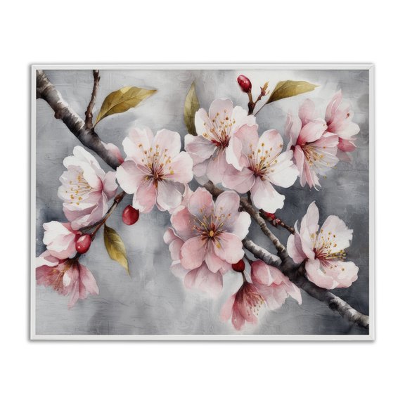 Stupell Industries Transitional Blossoms On Grey White Framed Giclee Art, 30 x 24, by Kim Allen