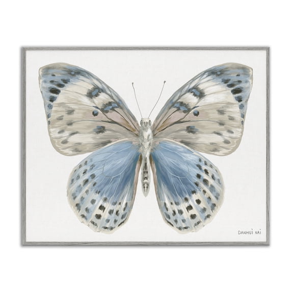 Stupell Industries Transitional Blue & White Butterfly Gray Framed Giclee Art, 14 x 11, by Danhui Nai