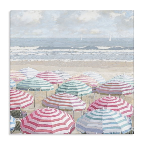 Stupell Industries Transitional Bright Beach Umbrellas Scene Canvas Art, 17 x 17, by Amber Sterling