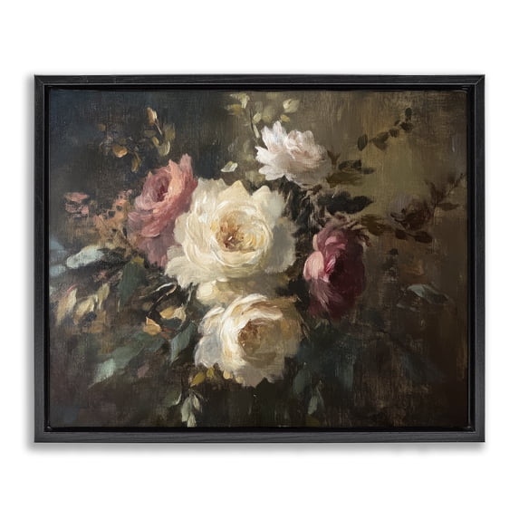 Stupell Industries Transitional Dark Still Life Roses Black Floating Frame Canvas Art, 21 x 17, by Petals Prints Design