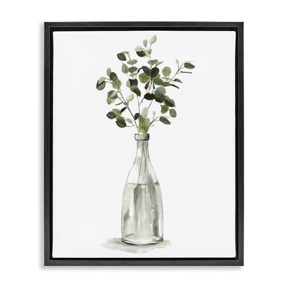 Stupell Industries Transitional Eucalyptus Herbs Bottle Vase Black Floating Frame Canvas Art, 25 x 31, by Carol Robinson