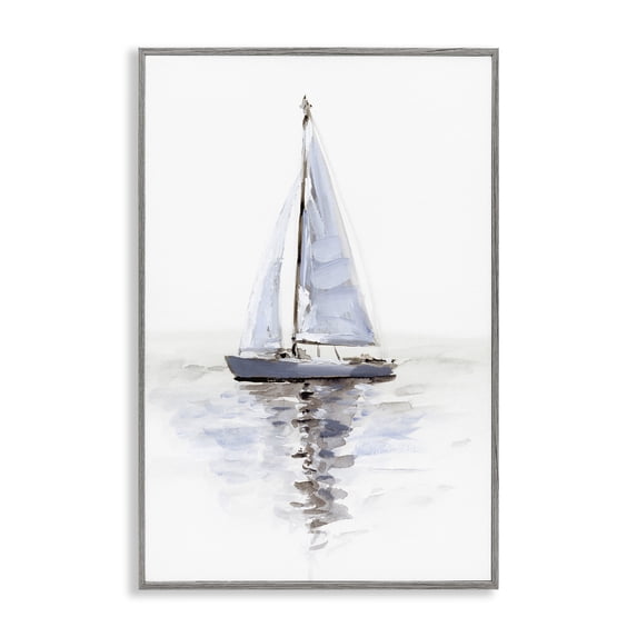 Stupell Industries Transitional Minimal Sailboat Reflection Gray Framed Giclee Art, 20 x 30, by Victoria Barnes