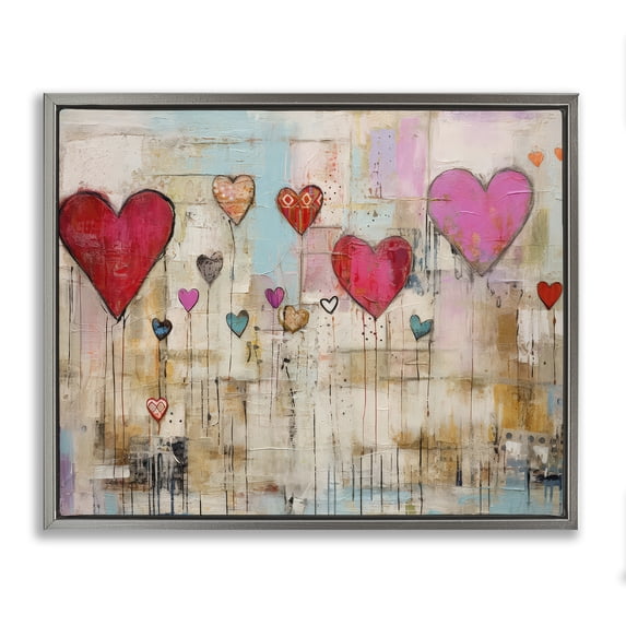 Stupell Industries Transitional Modern Floating Hearts Gray Floating Frame Canvas Art, 31 x 25, by LSR Design Studio