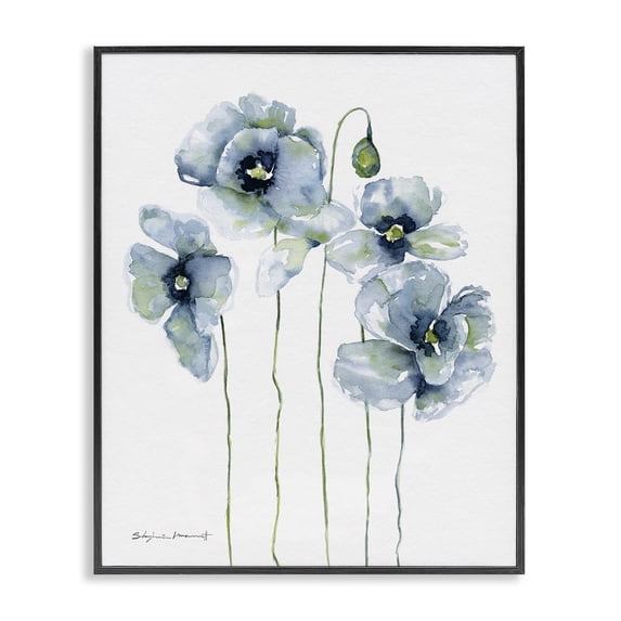 Stupell Industries Transitional Modern Poppy Blooms Blue Abstract Black Framed Giclee Art, 11 x 14, by Stephanie Workman Marrott