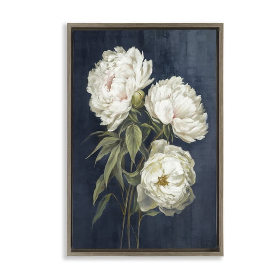 Stupell Industries Transitional White Blossoms on Blue Brown Floating Frame Canvas Art, 21 x 31, by Alex Black
