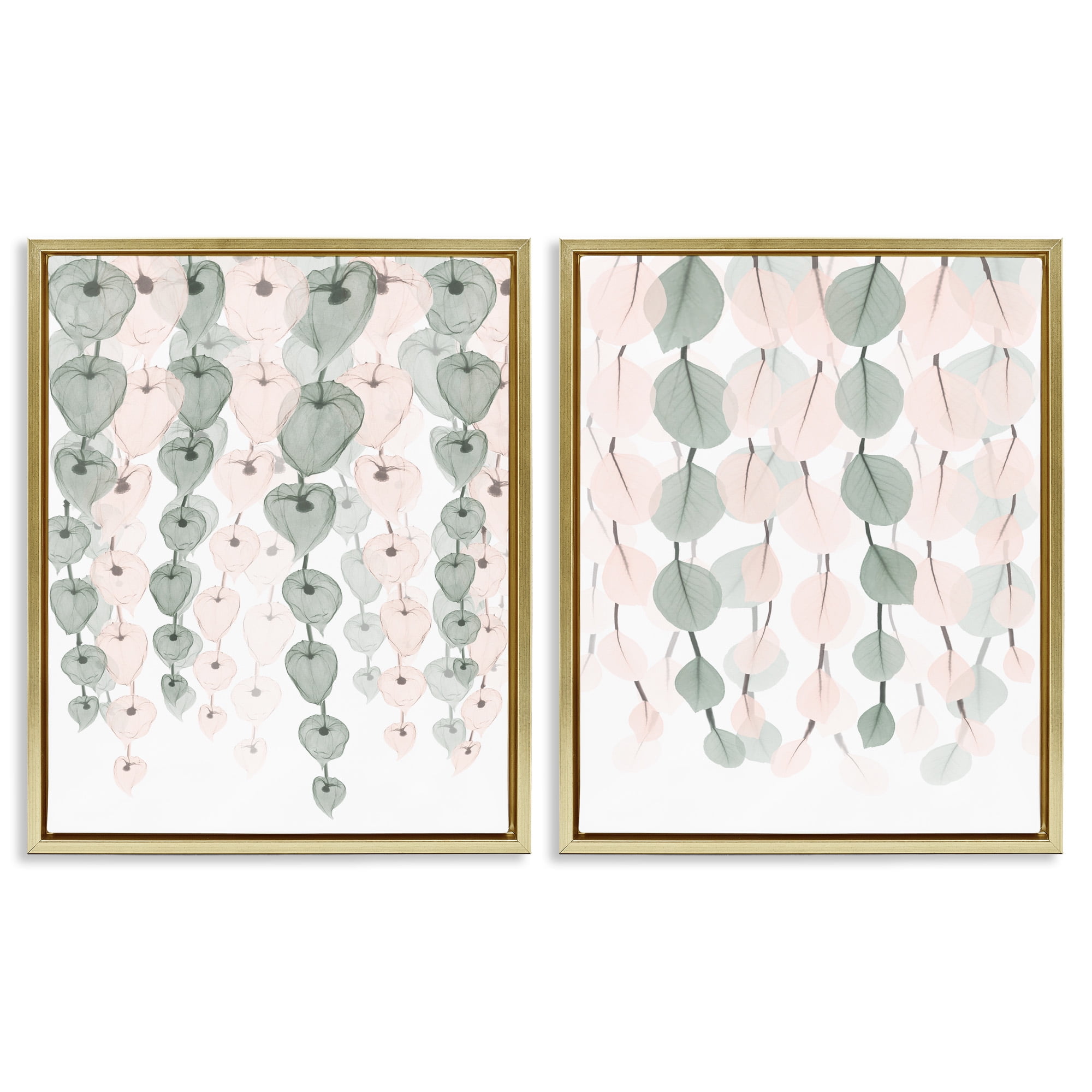 Gold Framed Abstract Botanical Canvas Art Print Set, 17 x 21