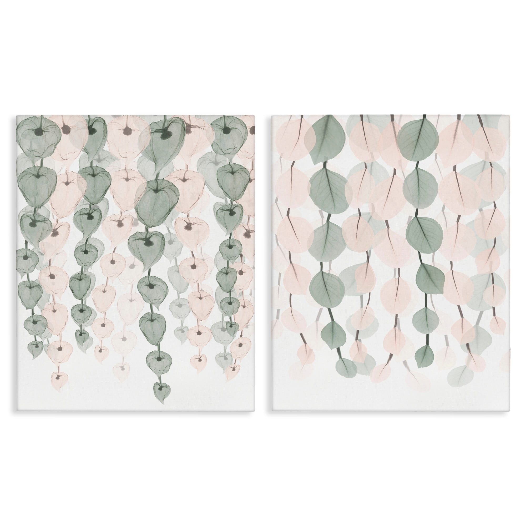 Green and Pink Foliage Canvas Wall Art Set, 16x20