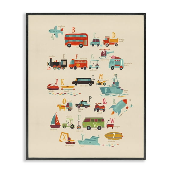 Stupell Industries Transportation AZ Alphabet Education Painting Black Framed Art Print Wall Art, 11 x 14