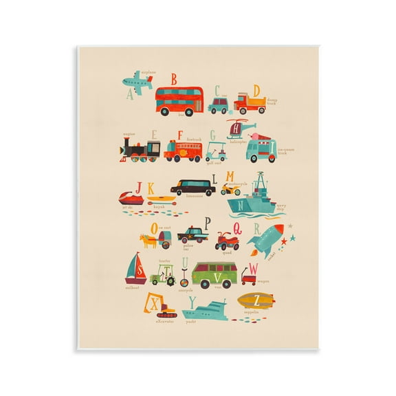 Stupell Industries Transportation AZ Alphabet Education Painting Unframed Art Print Wall Art, 11 x 14