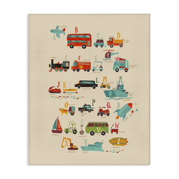 Stupell Industries Transportation AZ Alphabet Education Painting Wrapped Canvas Art Print Wall Art, 16 x 20