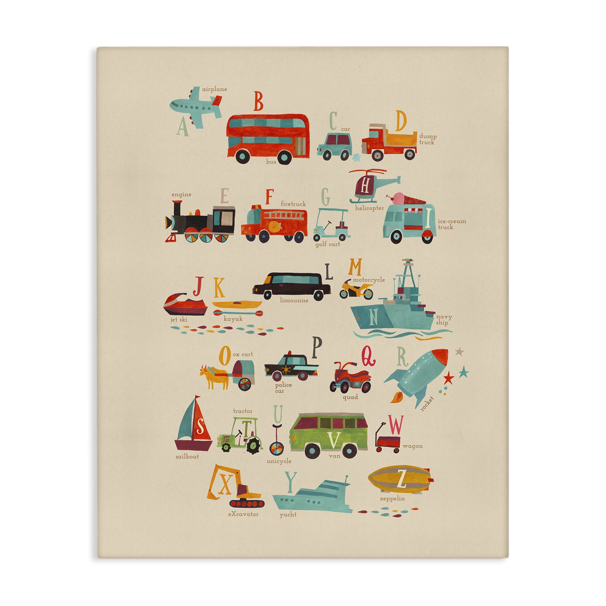 Stupell Industries Transportation AZ Alphabet Education Painting Wrapped Canvas Art Print Wall Art, 30 x 40