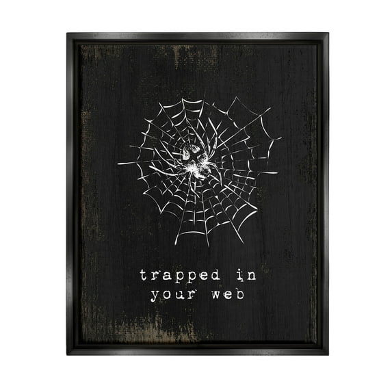 Stupell Industries Trapped In Your Web Spider Graphic Art Jet Black Floating Framed Canvas Print Wall Art, Design by Lil' Rue