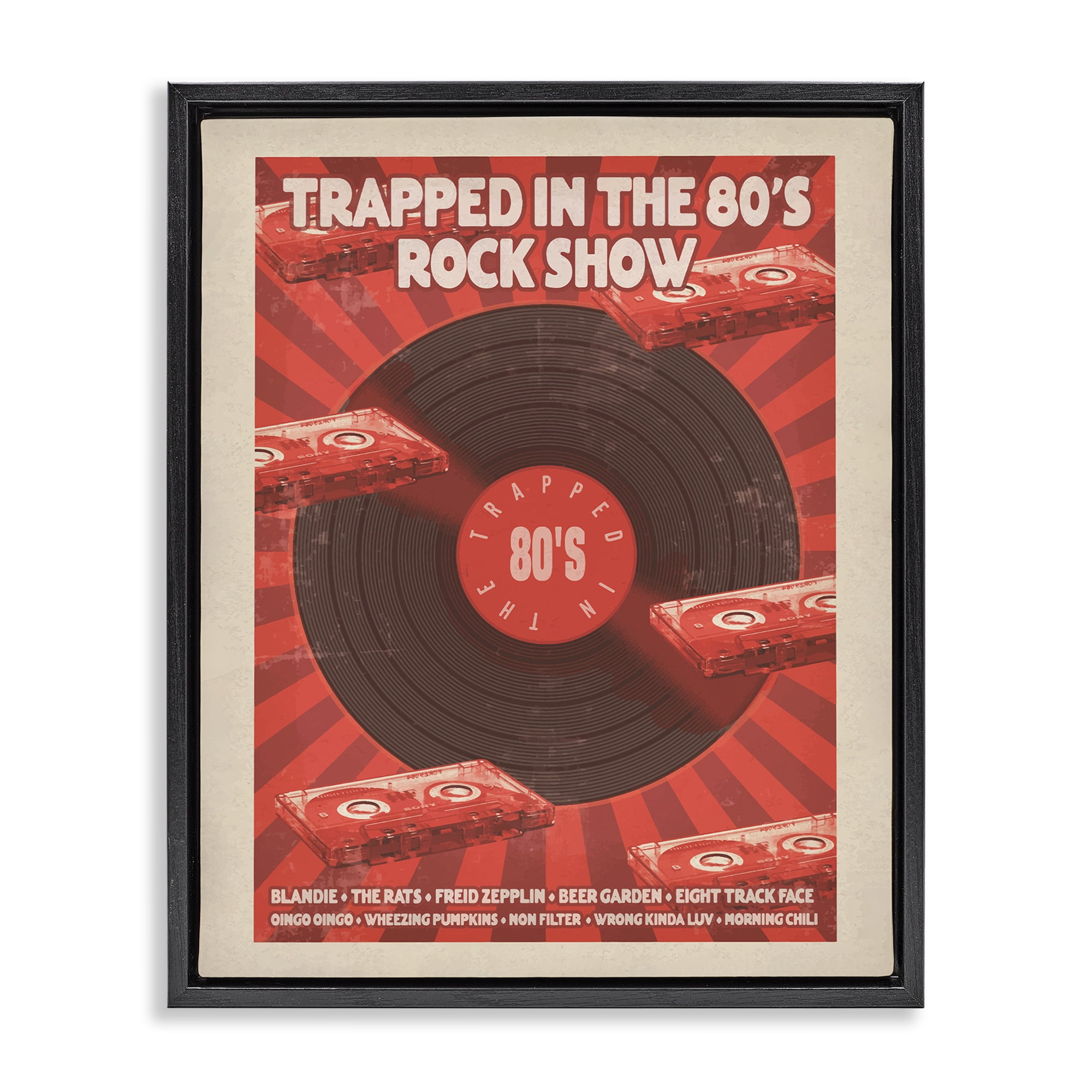 Stupell Industries Trapped in 80s Rock Show Black Framed Floater Canvas Wall Art, design by Old Red Truck
