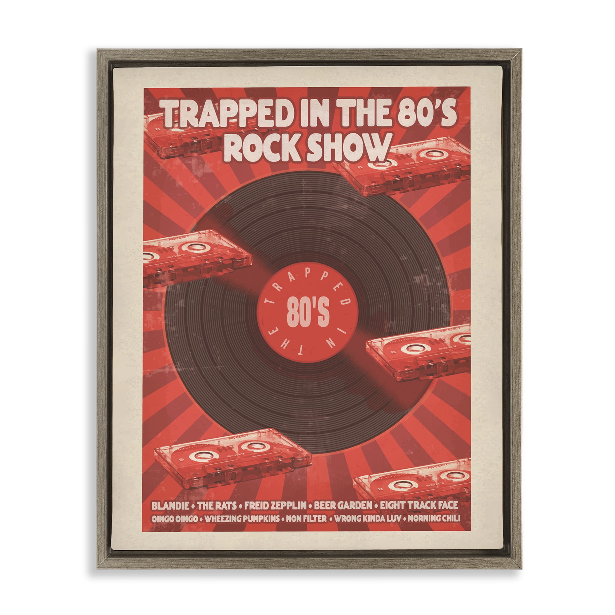 Stupell Industries Trapped in 80s Rock Show Brown Framed Floater Canvas Wall Art, design by Old Red Truck