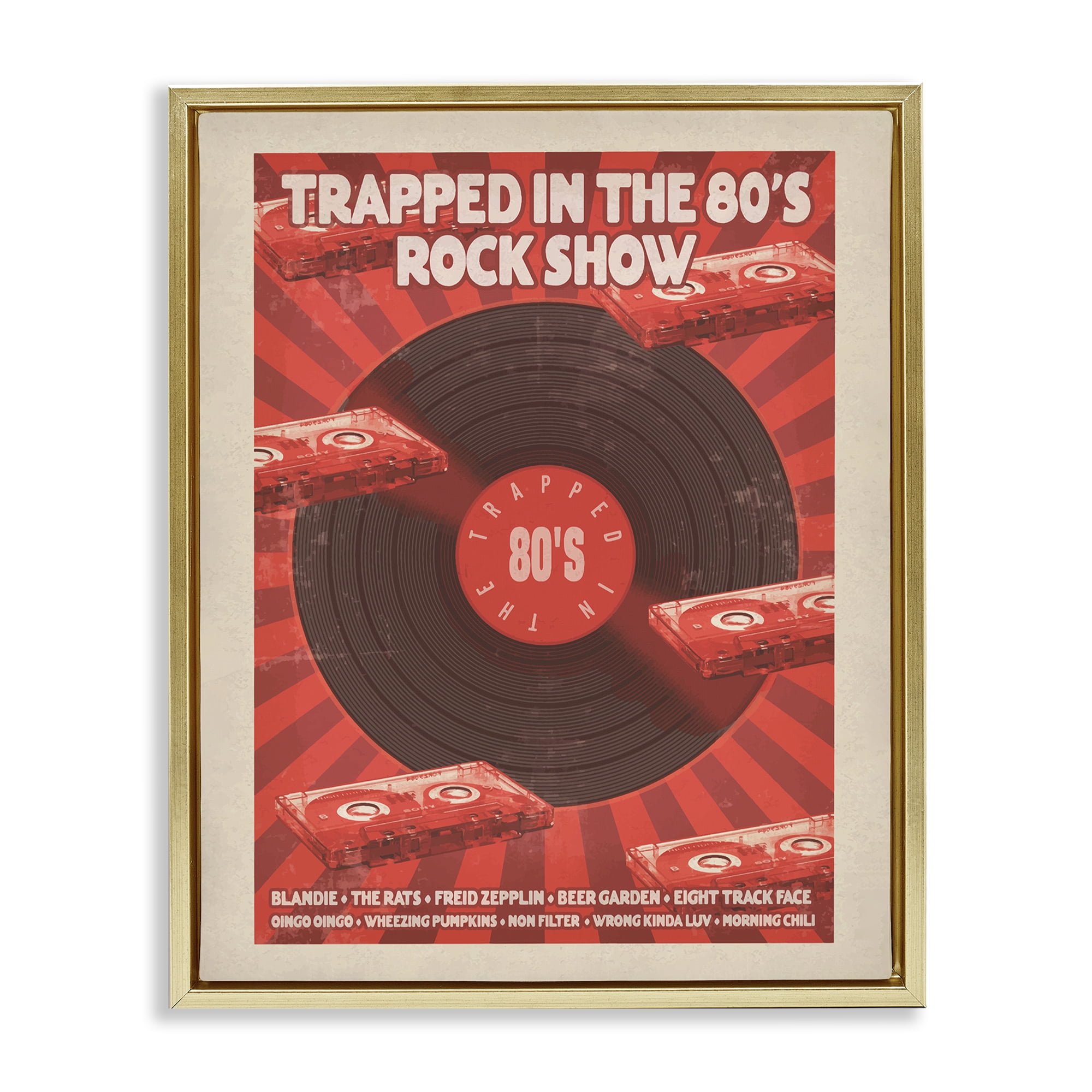 Stupell Industries Trapped in 80s Rock Show Gold Framed Floater Canvas Wall Art, design by Old Red Truck