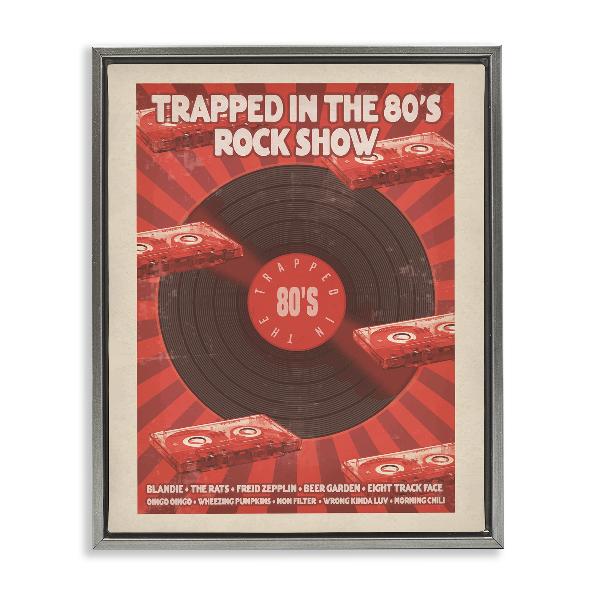 Stupell Industries Trapped in 80s Rock Show Gray Framed Floater Canvas Wall Art, design by Old Red Truck