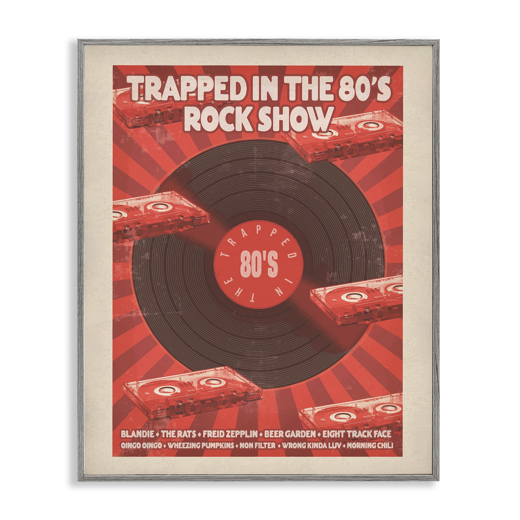 Stupell Industries Trapped in 80s Rock Show Gray Framed Giclee Art, design by Old Red Truck