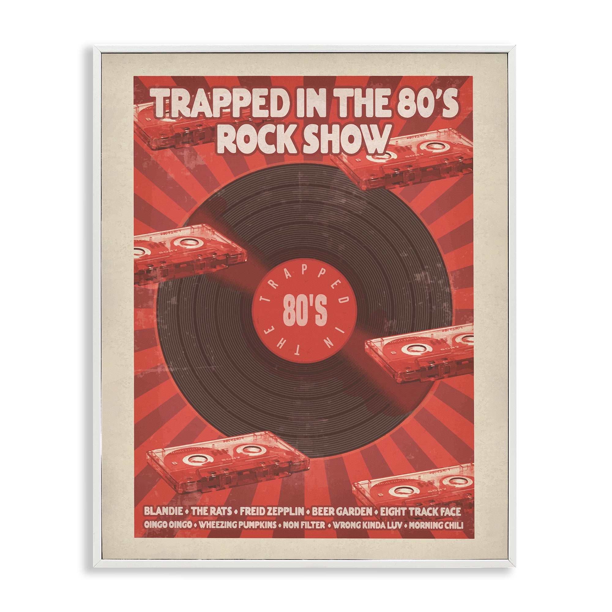 Stupell Industries Trapped in 80s Rock Show White Framed Giclee Art, design by Old Red Truck