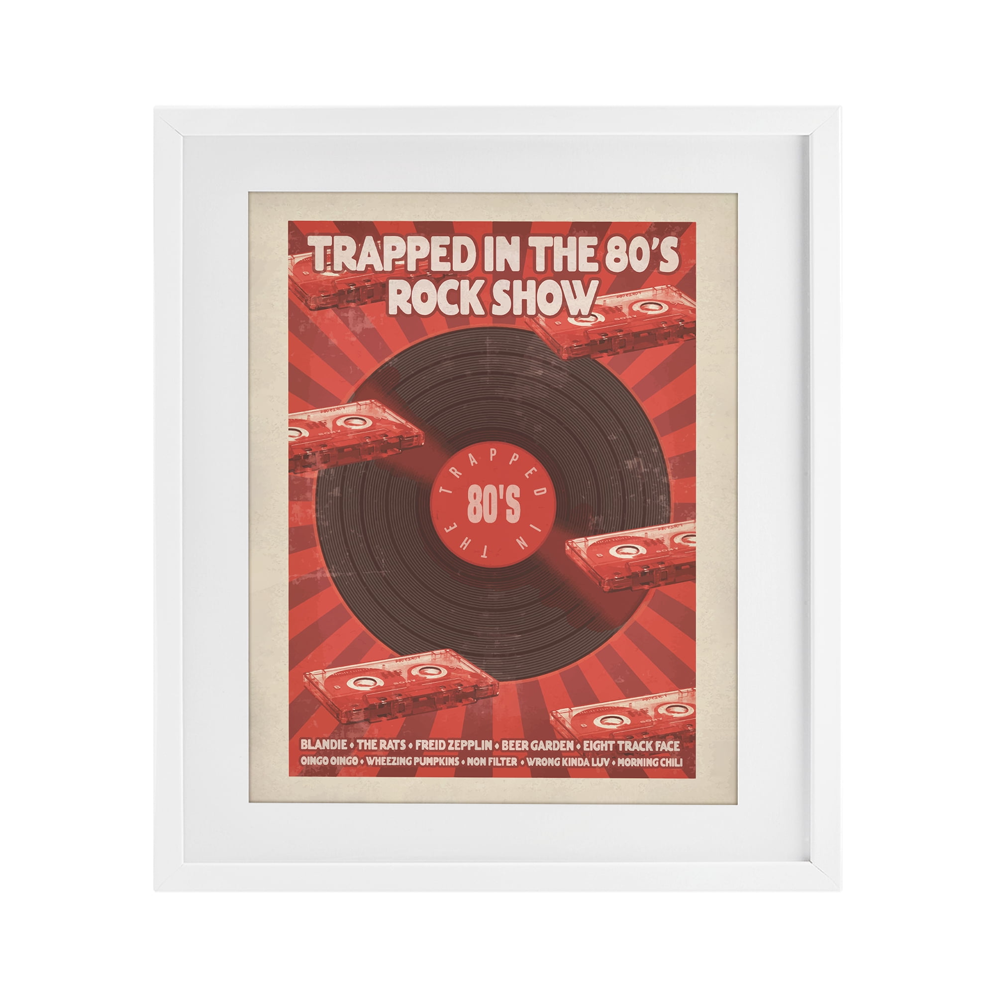 Stupell Industries Trapped in 80s Rock Show White Framed Print Under Glass, design by Old Red Truck