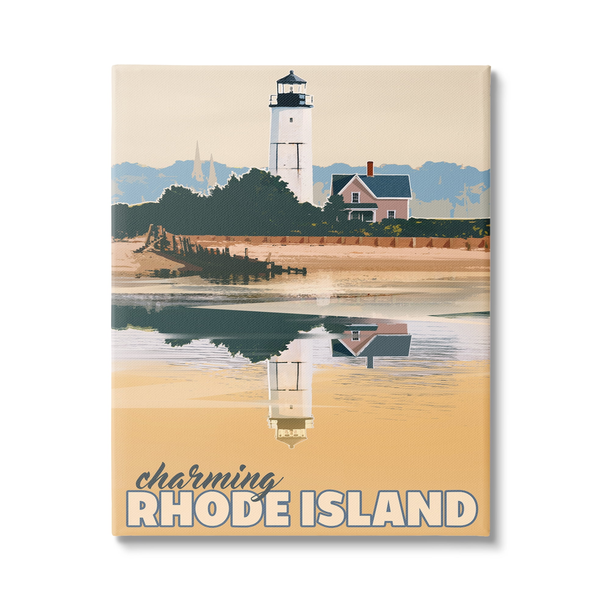 Stupell Industries Travel Charming Rhode Island Seaside Lighthouse Beacon Graphic Art Gallery Wrapped Canvas Print Wall Art, Design by David Owens Illustration