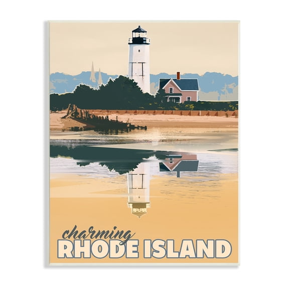 Stupell Industries Travel Charming Rhode Island Seaside Lighthouse Beacon Graphic Art Unframed Art Print Wall Art, Design by David Owens Illustration