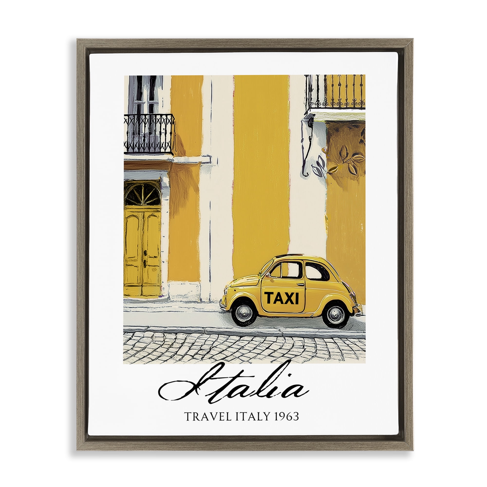 Stupell Industries Travel Italia Taxi Brown Framed Floater Canvas Wall Art, design by Annabelle Hall