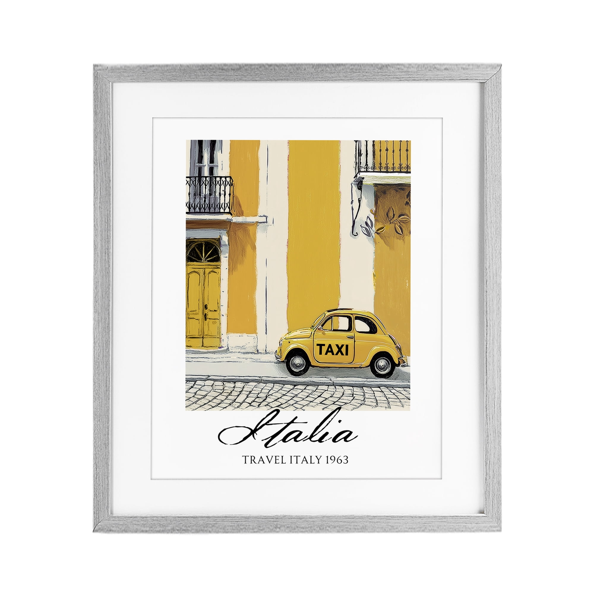 Stupell Industries Travel Italia Taxi Gray Framed Print Under Glass, design by Annabelle Hall