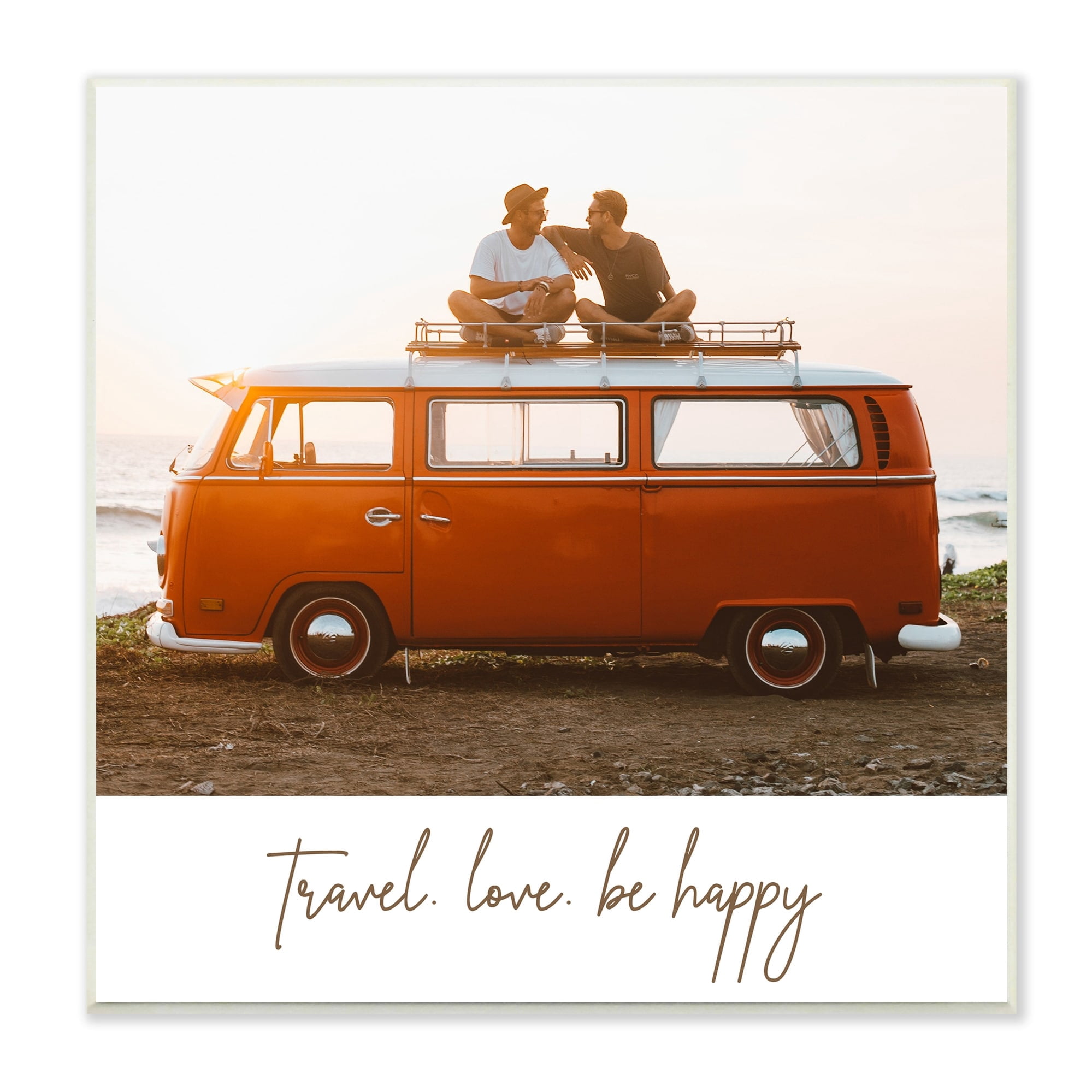 Stupell Industries Travel Love Happy Phrase Retro Beach Van Romance, 12 x 12, Design by Birch&Ink