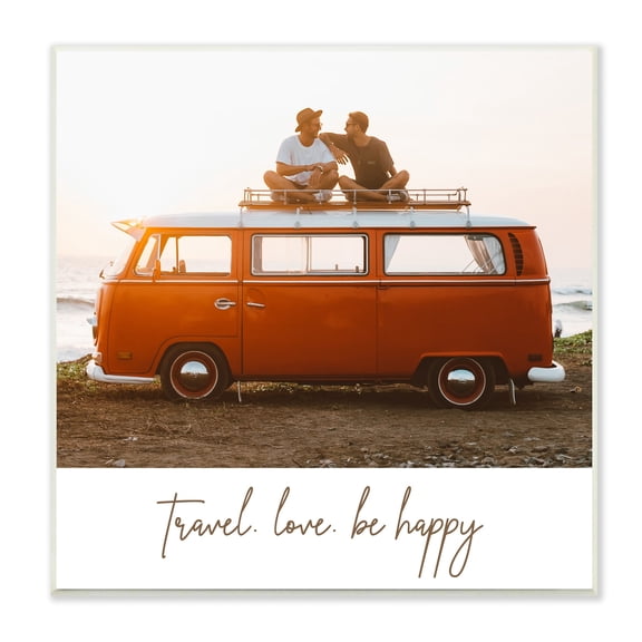 Stupell Industries Travel Love Happy Phrase Retro Beach Van Romance, 12 x 12, Design by Birch&Ink