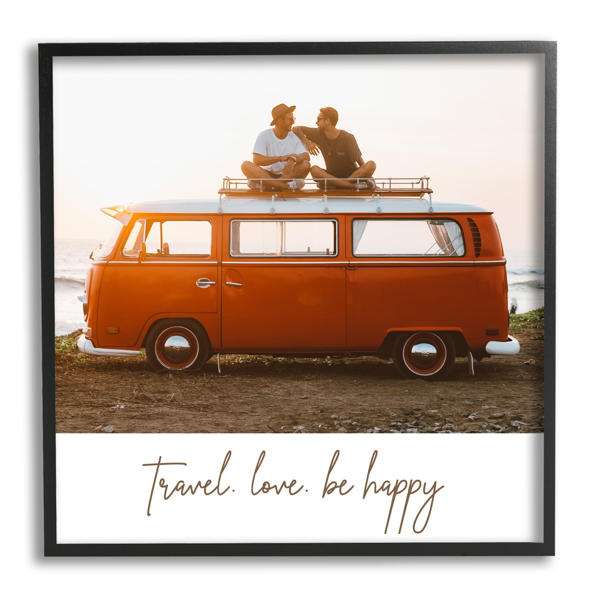 Stupell Industries Travel Love Happy Phrase Retro Beach Van Romance, 24 x 24, Design by Birch&Ink
