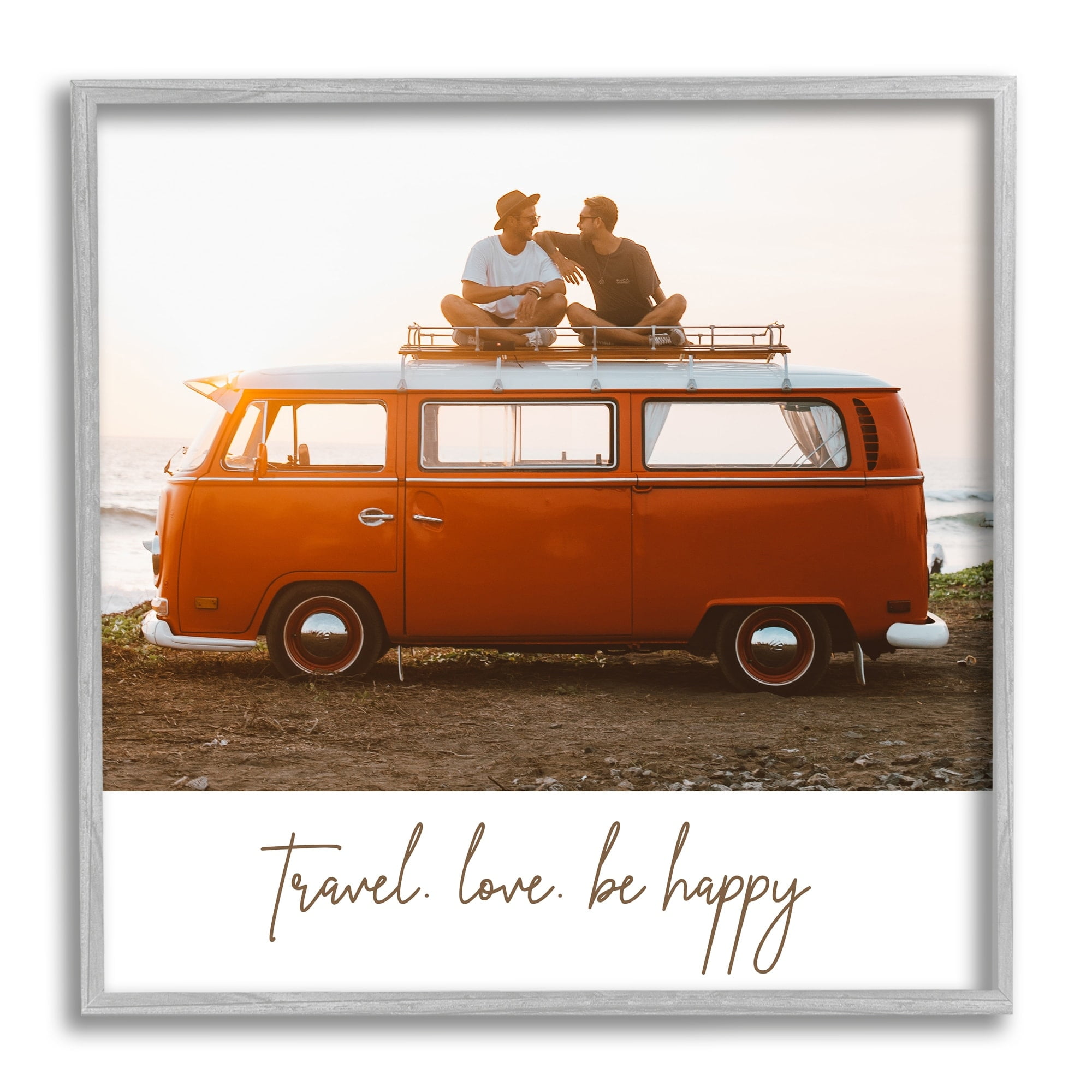 Stupell Industries Travel Love Happy Phrase Retro Beach Van Romance, 24 x 24, Design by Birch&Ink