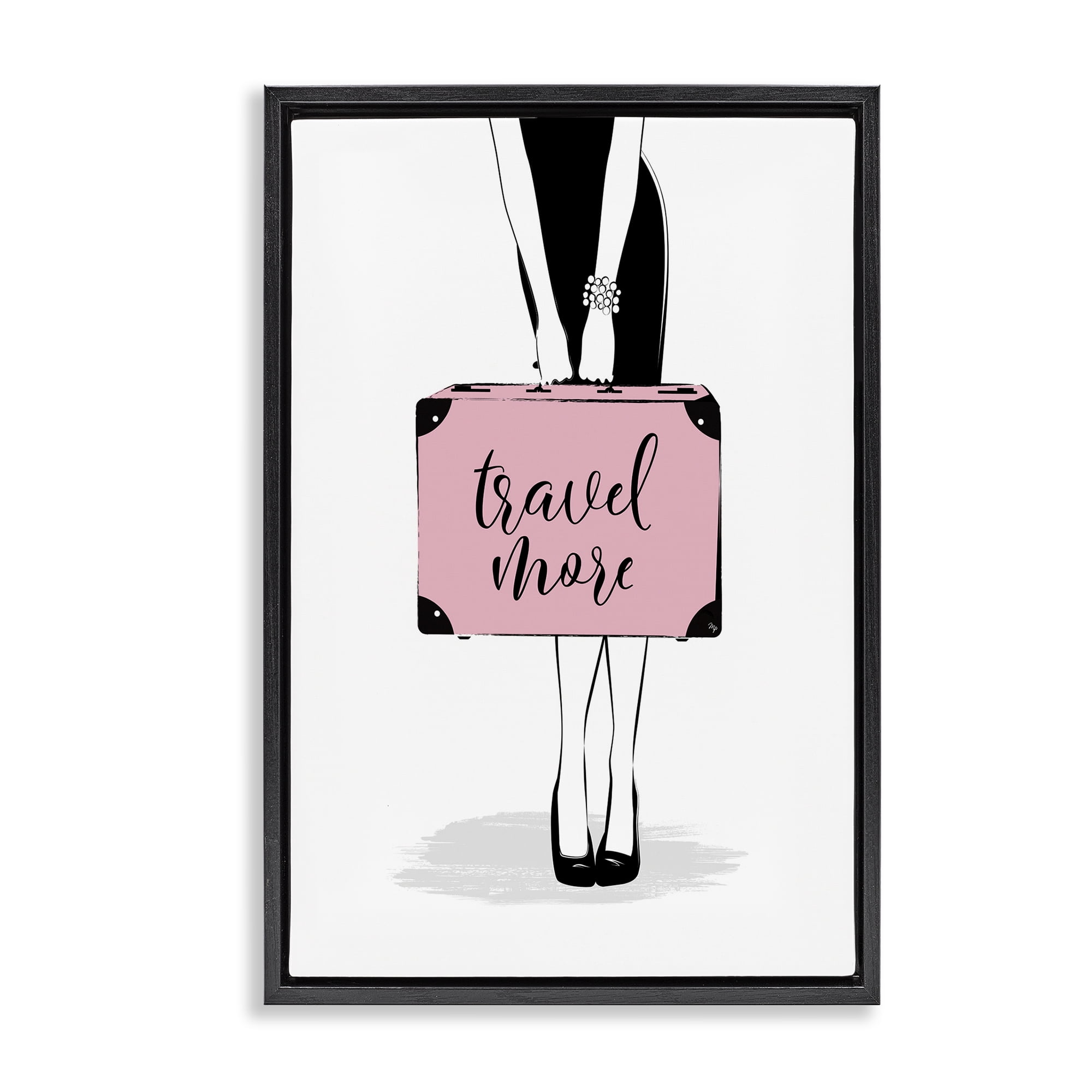 Stupell Industries Travel More & Suitcase Novelty Painting Black Floater Framed Art Print Wall Art, 21 x 31