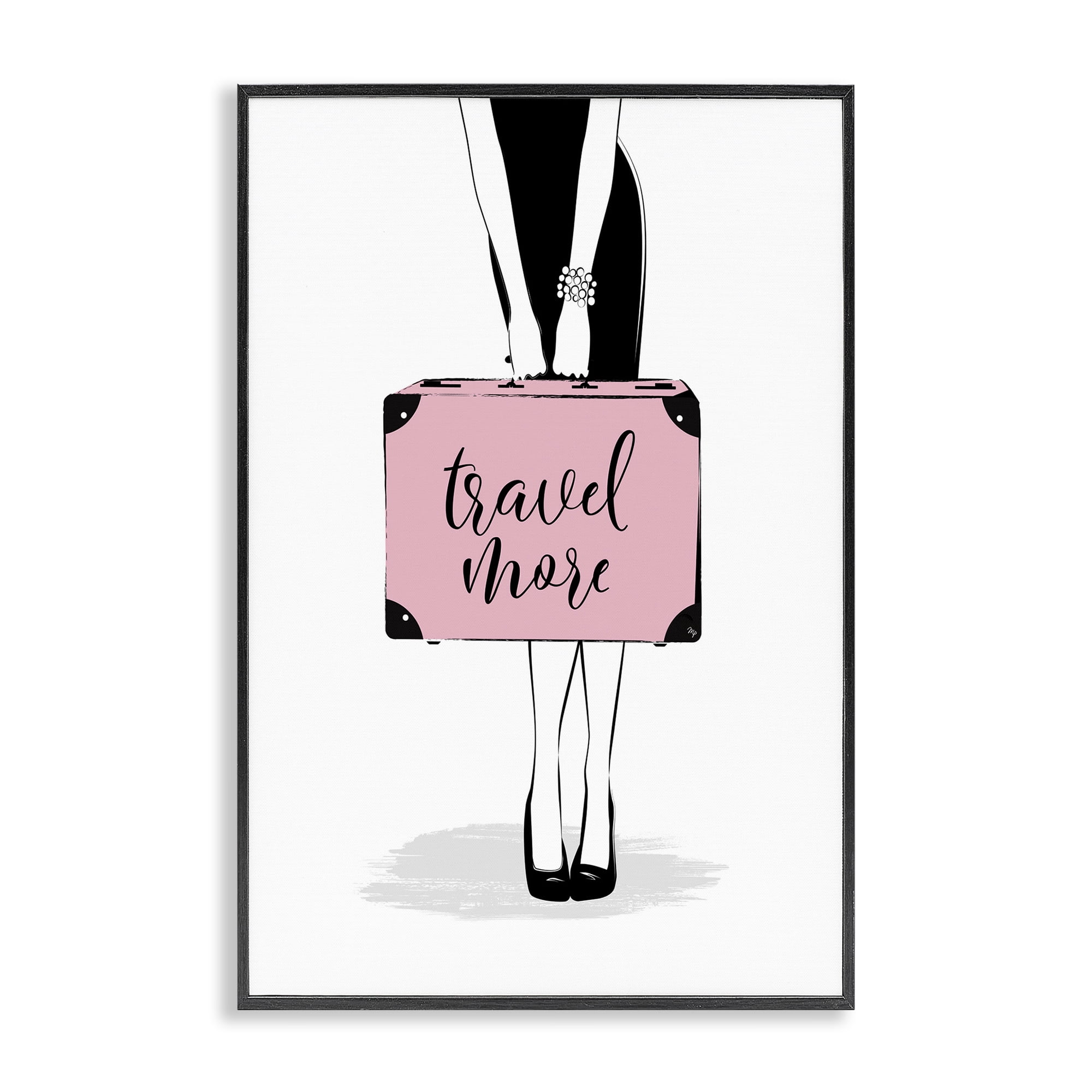 Stupell Industries Travel More & Suitcase Novelty Painting Black Framed Art Print Wall Art, 16 x 24