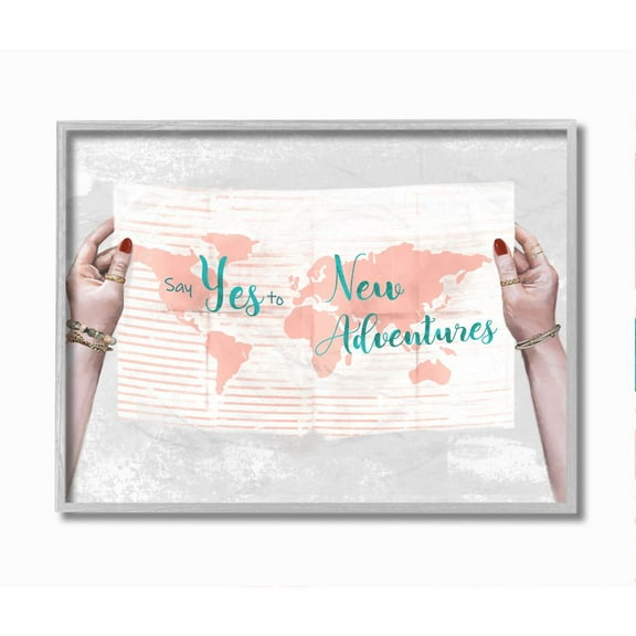 Stupell Industries Travel Sentiments Say Yes to New Adventures Blue Text Framed Wall Art Design by Ziwei Li, 11" x 14", Gray Framed