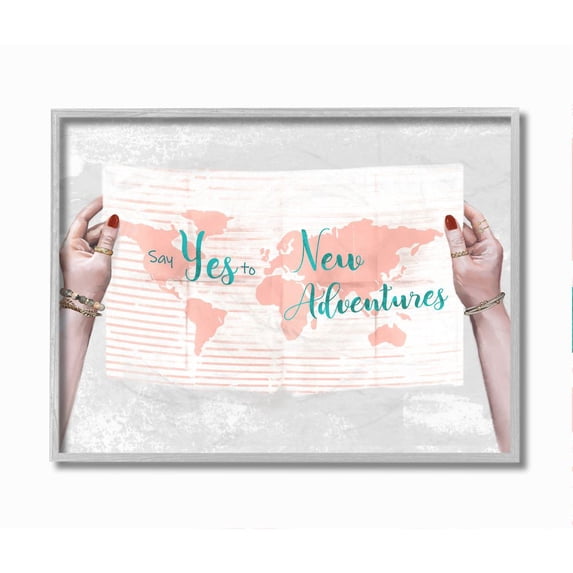 Stupell Industries Travel Sentiments Say Yes to New Adventures Blue Text Framed Wall Art Design by Ziwei Li, 11" x 14", Gray Framed