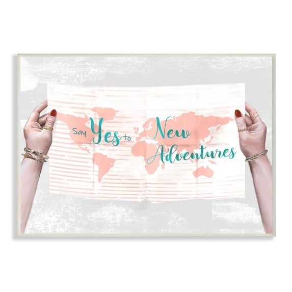 Stupell Industries Travel Sentiments Say Yes to New Adventures Blue Text Wall Plaque Design by Ziwei Li