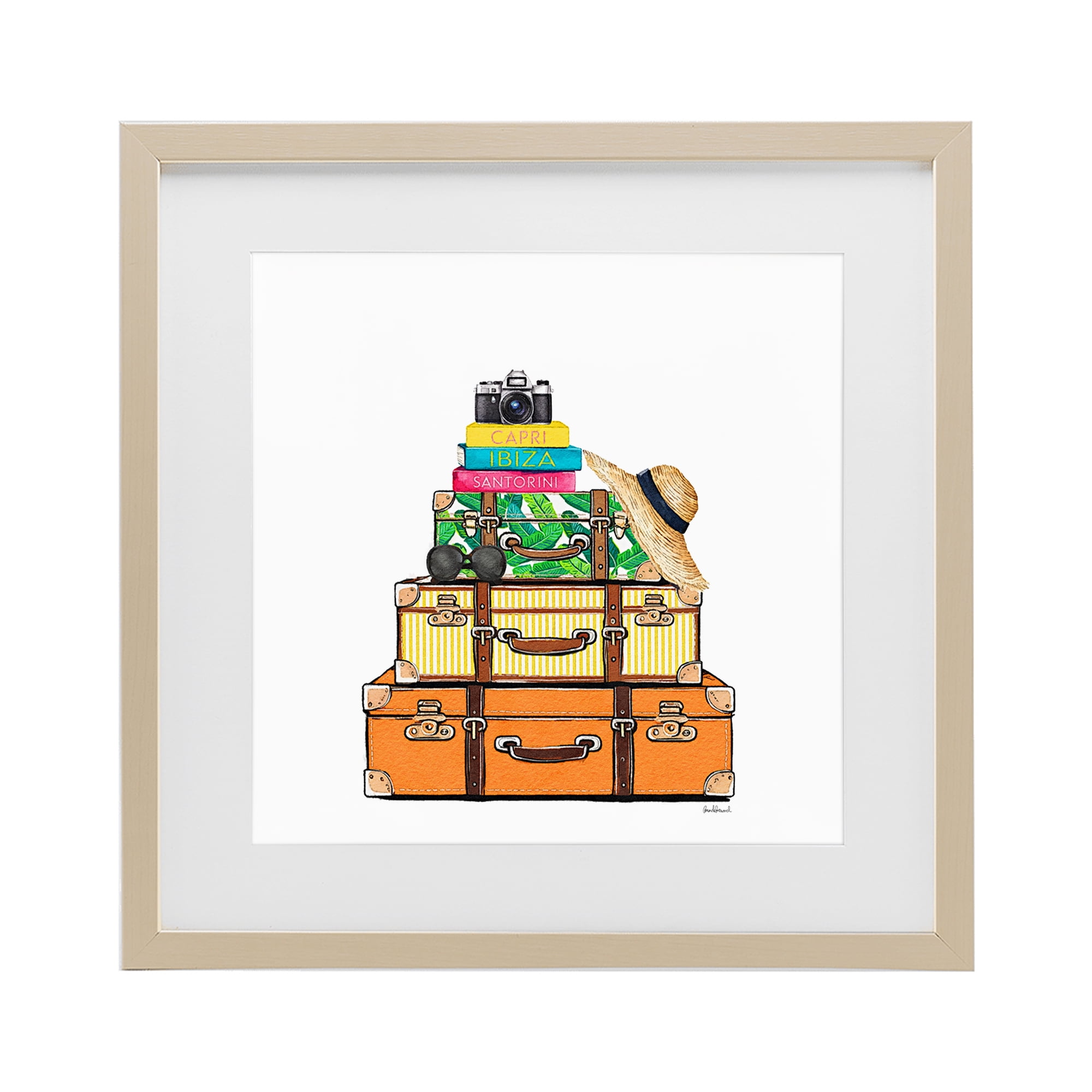 Stupell Industries Travel Suitcases & Camera Birch Framed Print Under Glass, design by Amanda Greenwood