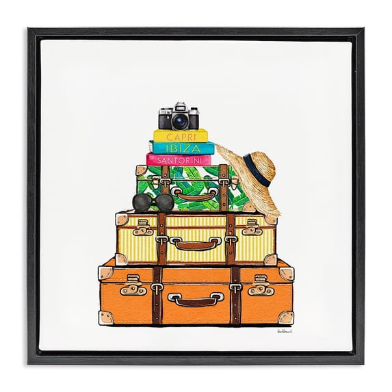 Stupell Industries Eclectic Travel Suitcases & Camera Black Floating Frame Canvas Art, 18 x 18, by Amanda Greenwood