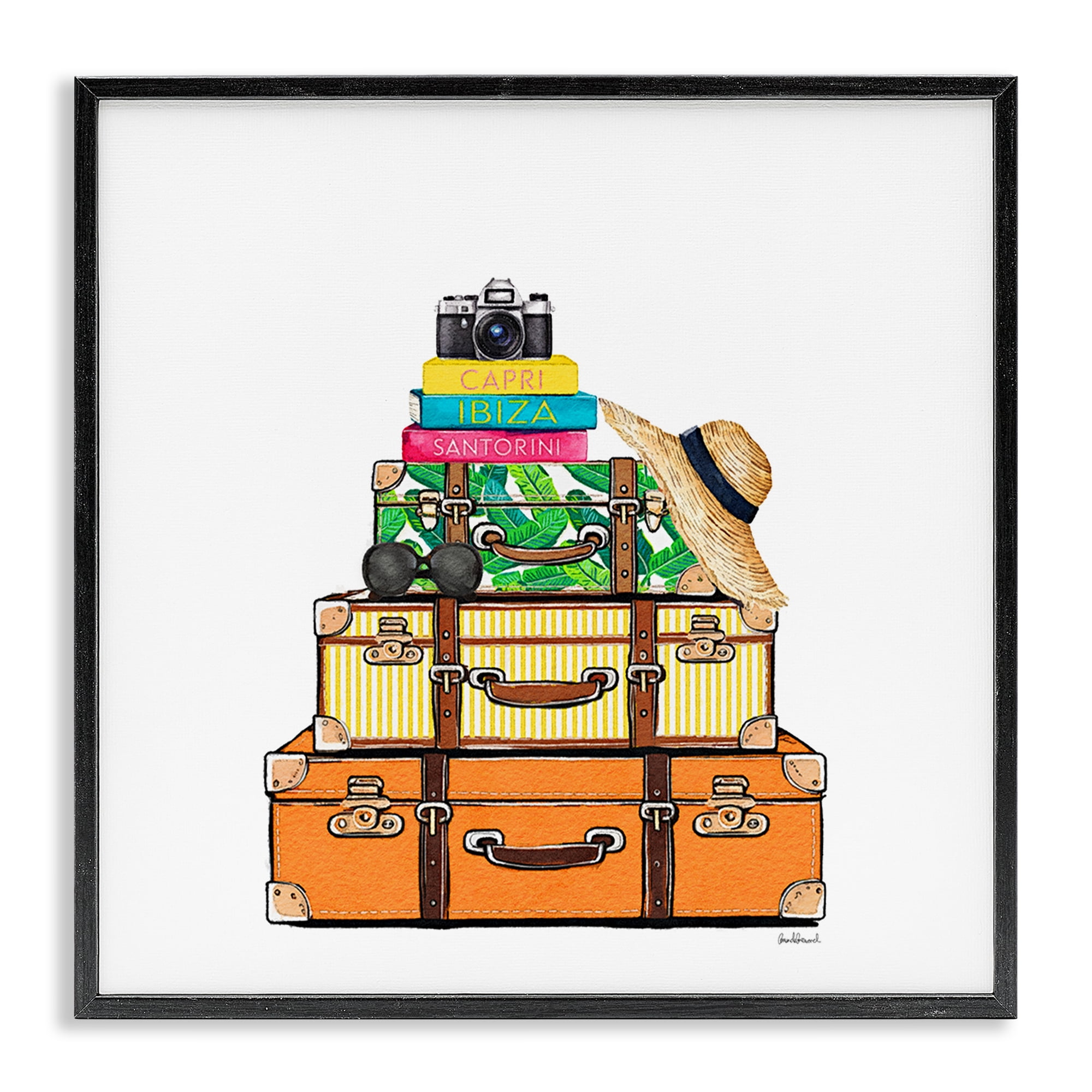 Stupell Industries Travel Suitcases & Camera Black Framed Giclee Art, design by Amanda Greenwood
