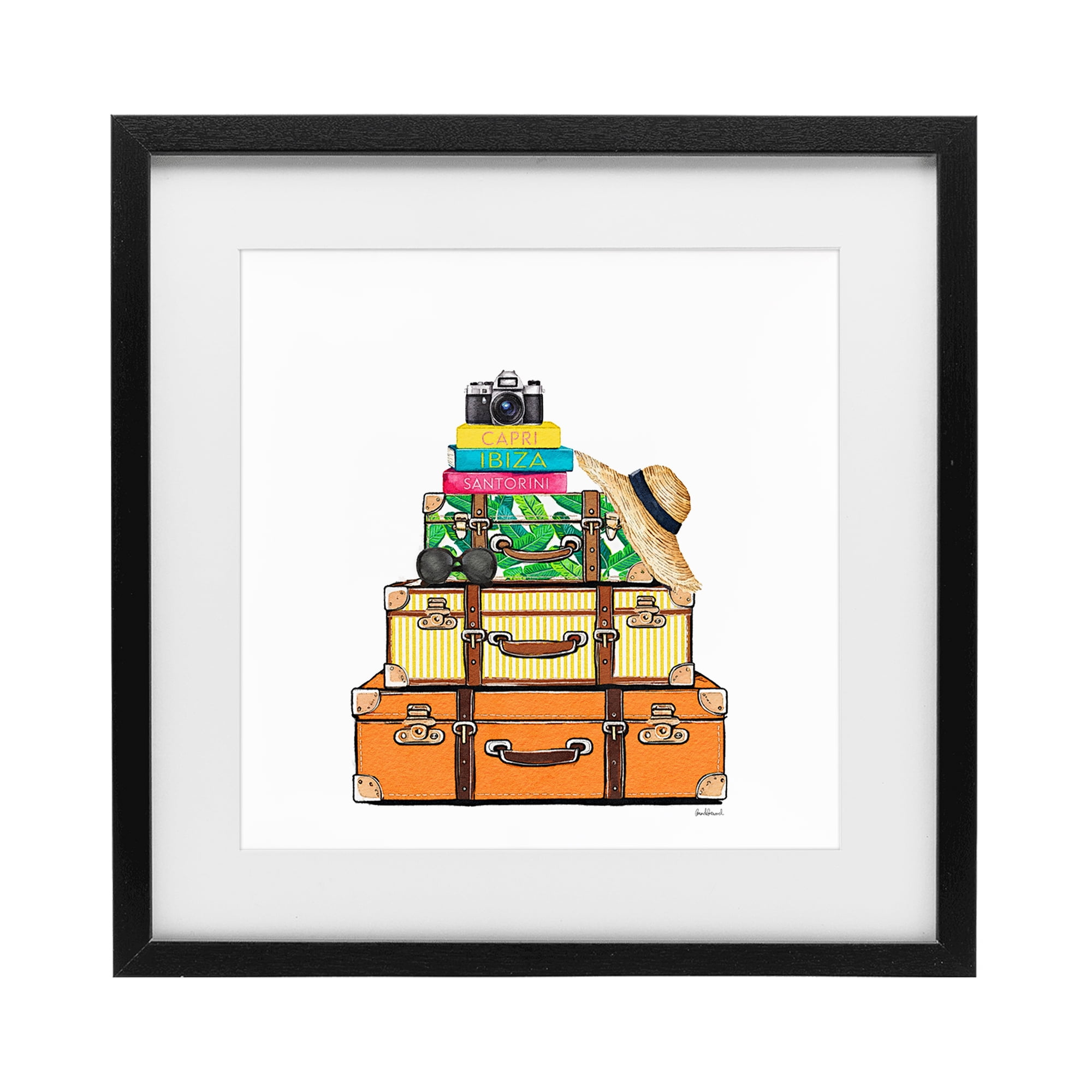 Stupell Industries Travel Suitcases & Camera Black Framed Print Under Glass, design by Amanda Greenwood