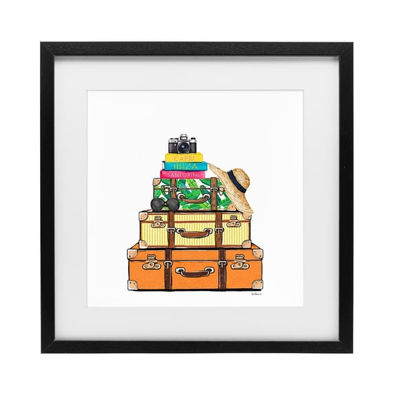 Stupell Industries Eclectic Travel Suitcases & Camera Black Framed Print Under Glass, 13 x 13, by Amanda Greenwood