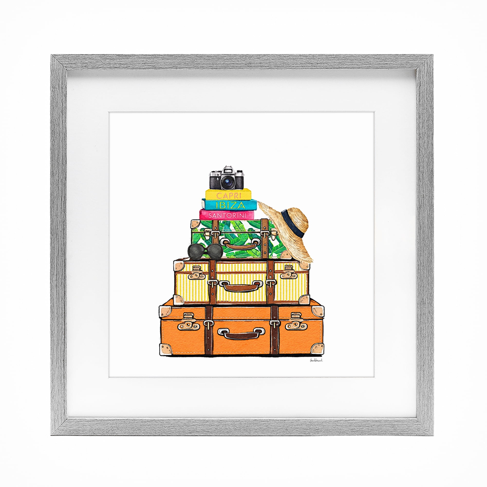 Stupell Industries Travel Suitcases & Camera Gray Framed Print Under Glass, design by Amanda Greenwood