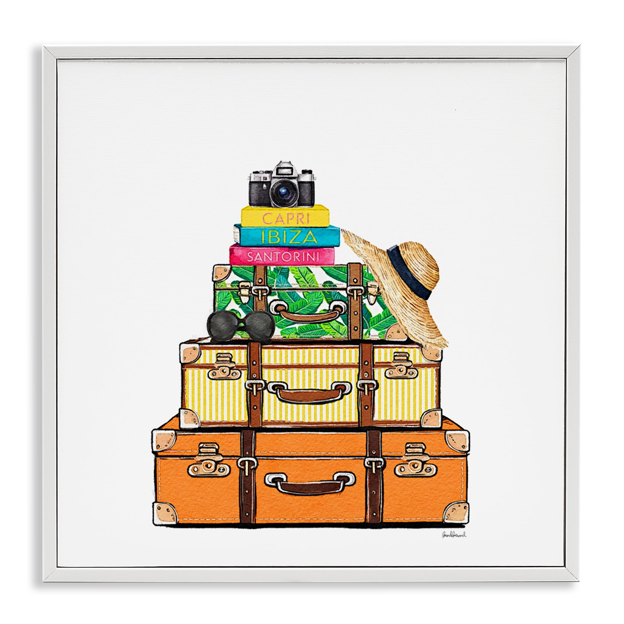 Stupell Industries Travel Suitcases & Camera White Framed Giclee Art, design by Amanda Greenwood