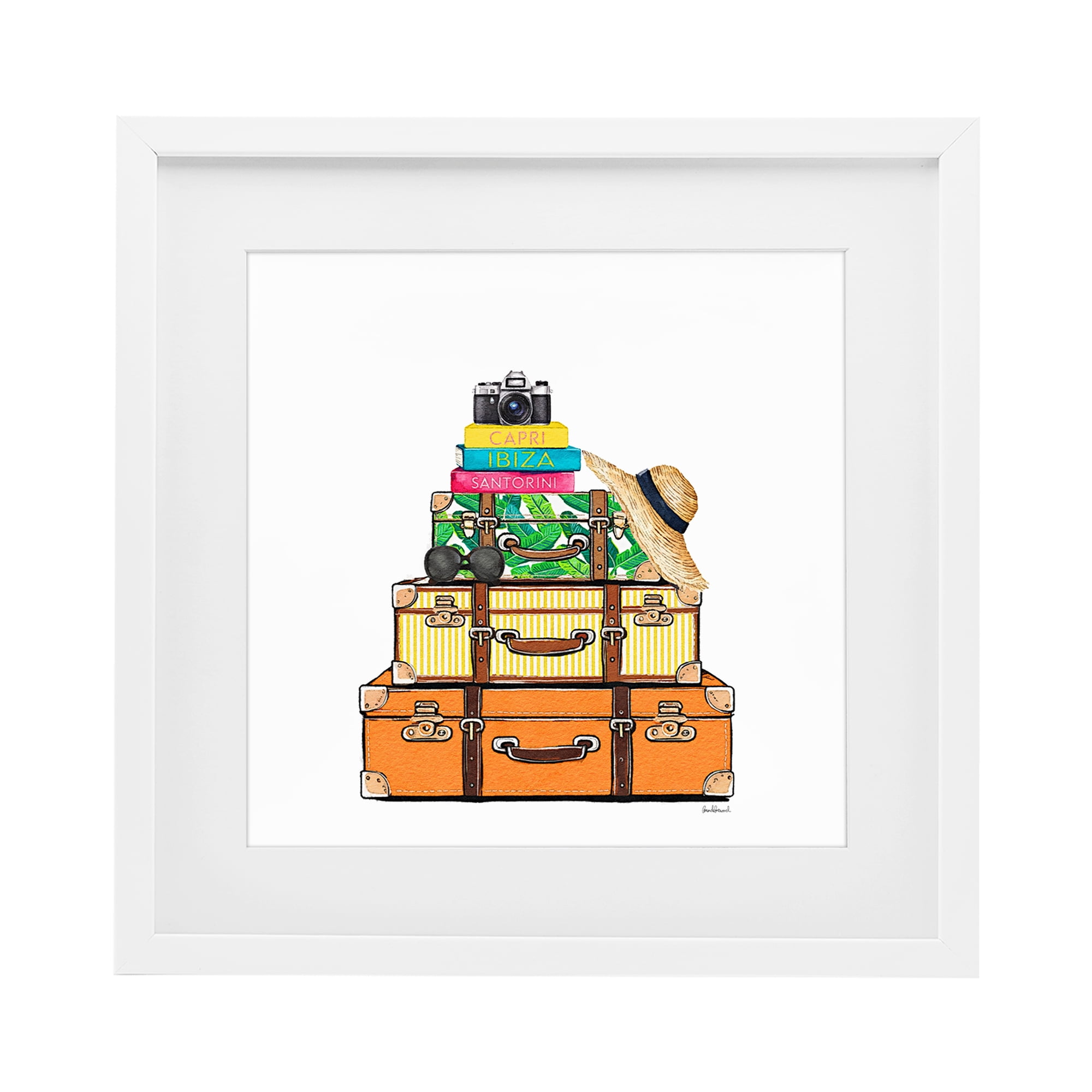 Stupell Industries Travel Suitcases & Camera White Framed Print Under Glass, design by Amanda Greenwood