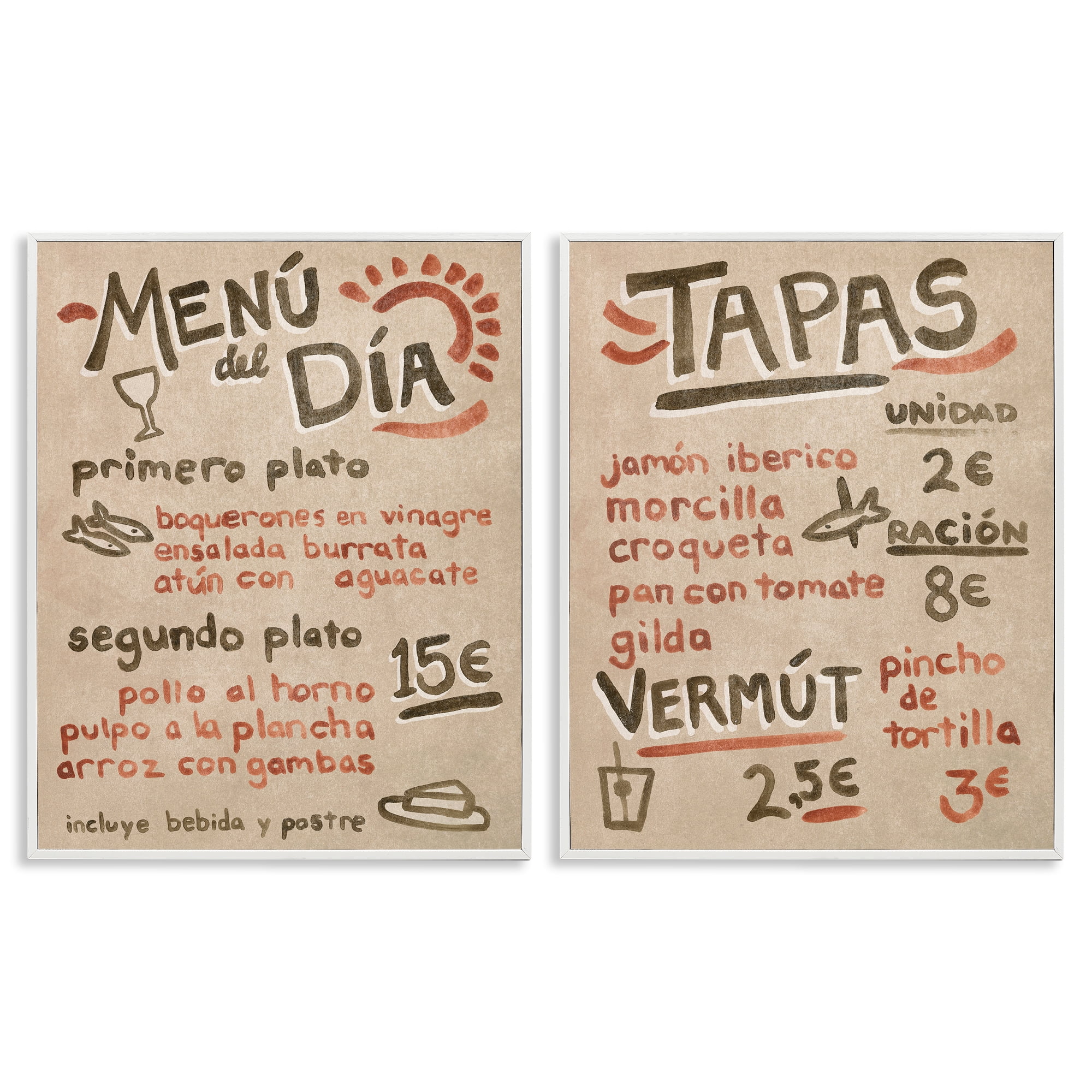 Stupell Industries Travel Tapas Menu Food & Beverage Painting White Framed Art Print Wall Art, 24 x 30, Set of 2