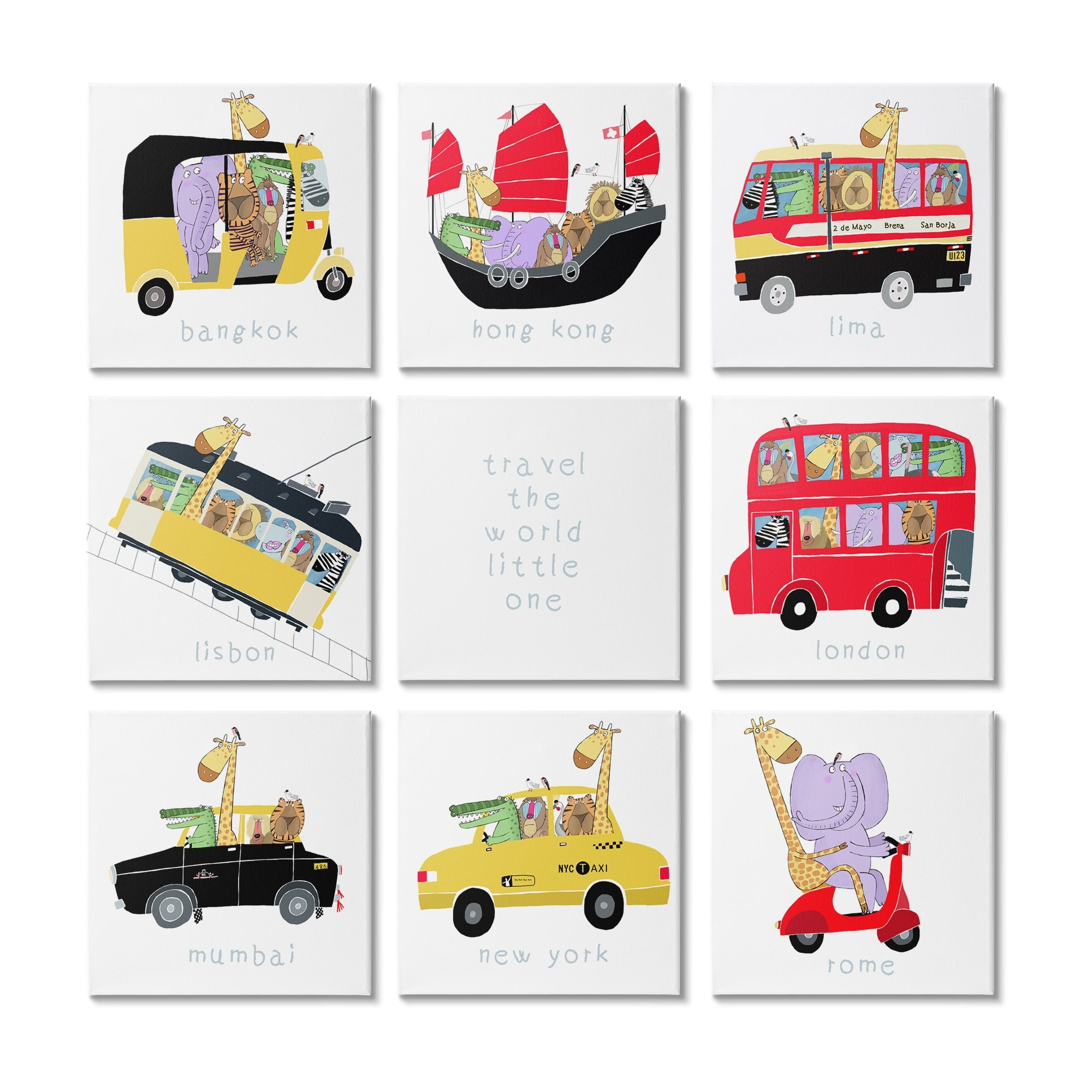 Stupell Industries Travel World Little One Kids' International Travel Transportation, 12 x 12, Design by Carla Daly